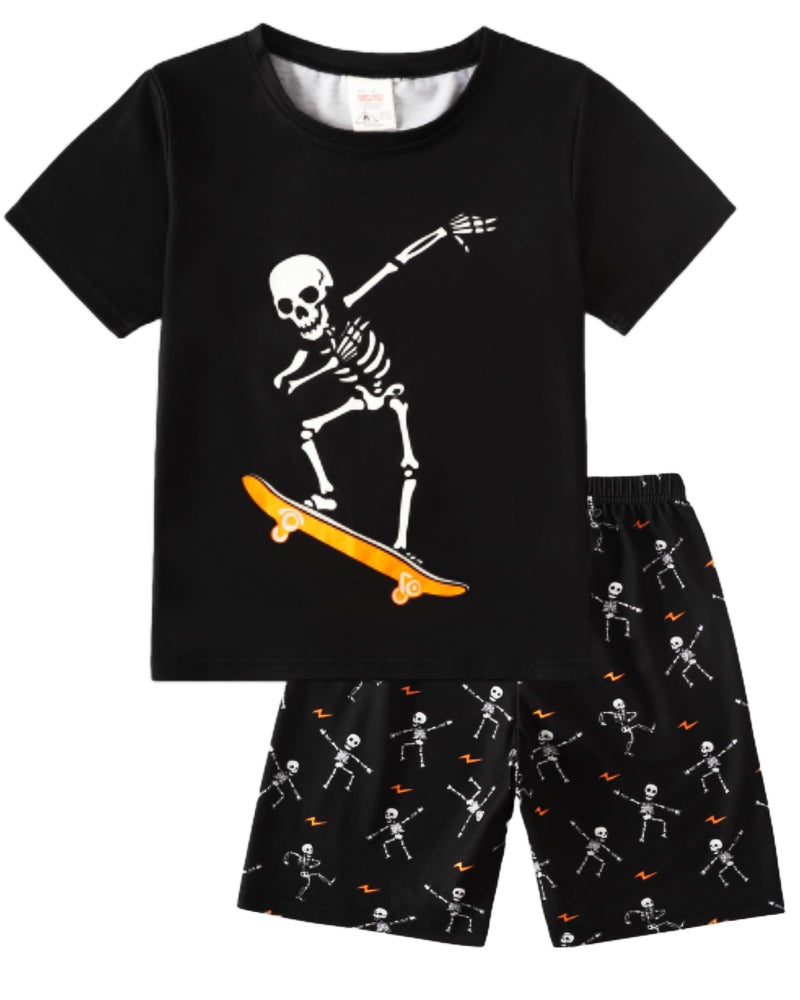 MyFav Big Boys Glow in Dark Skull Pjs Sleepwear Summer Pajama Shorts Sets, Skateboard, 8 Years - Image 1